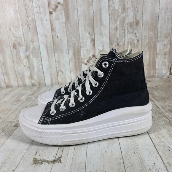 Converse Chuck Taylor All Star Move High Top Platform Sneakers Black 568497C 8W - Picture 2 of 8
